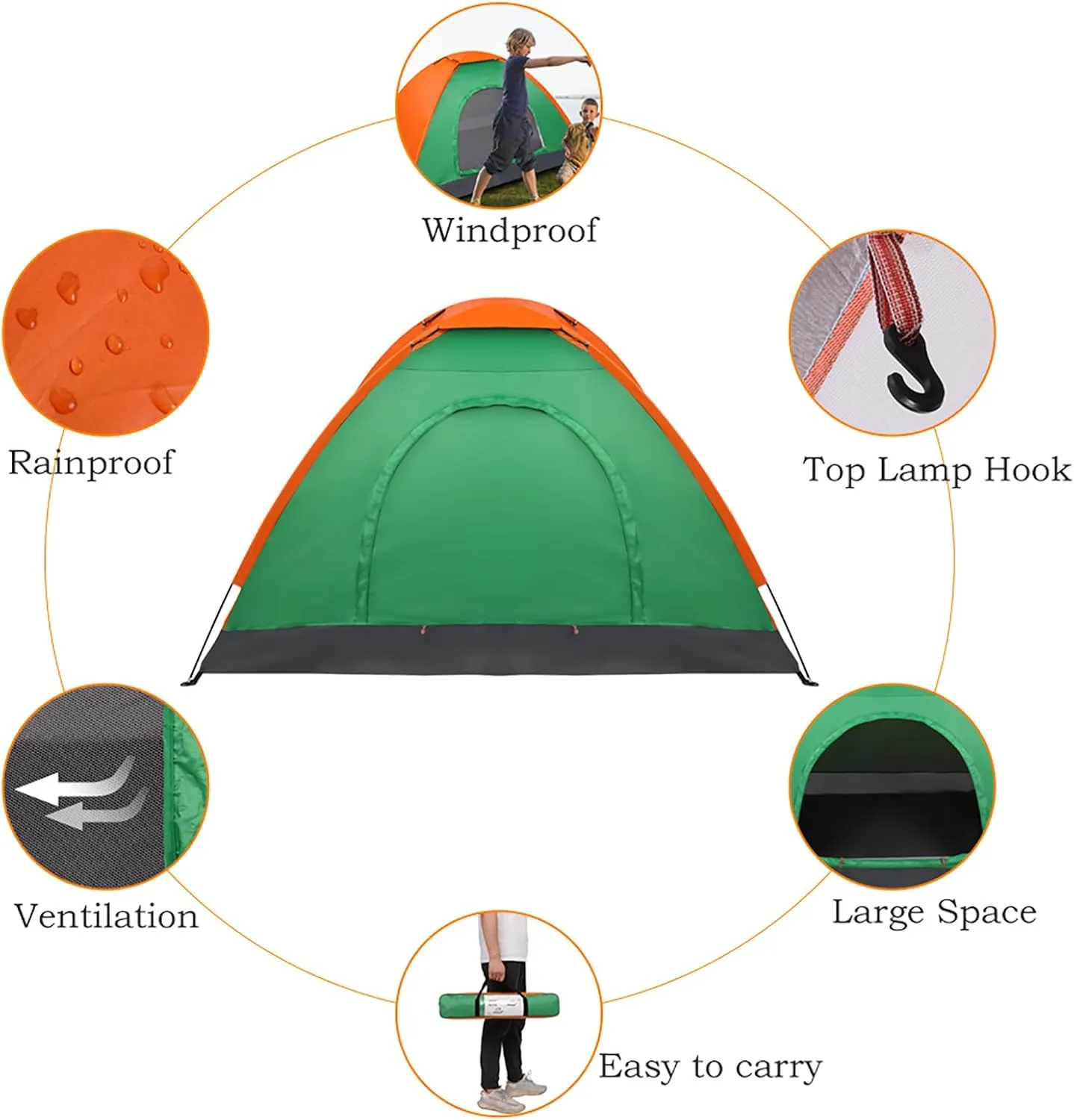 1 Person Patio Dome Tent, All-Weather Camping Tent, Easy Setup Portable Outdoor Tents with Dual-Way Zip and Carrying Bag, Windproof & Waterproof Heavy Duty Tents for Beach Hiking Travel,