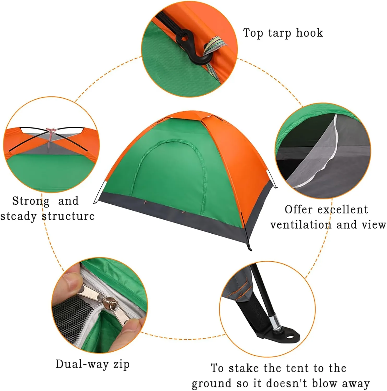 1 Person Patio Dome Tent, All-Weather Camping Tent, Easy Setup Portable Outdoor Tents with Dual-Way Zip and Carrying Bag, Windproof & Waterproof Heavy Duty Tents for Beach Hiking Travel,