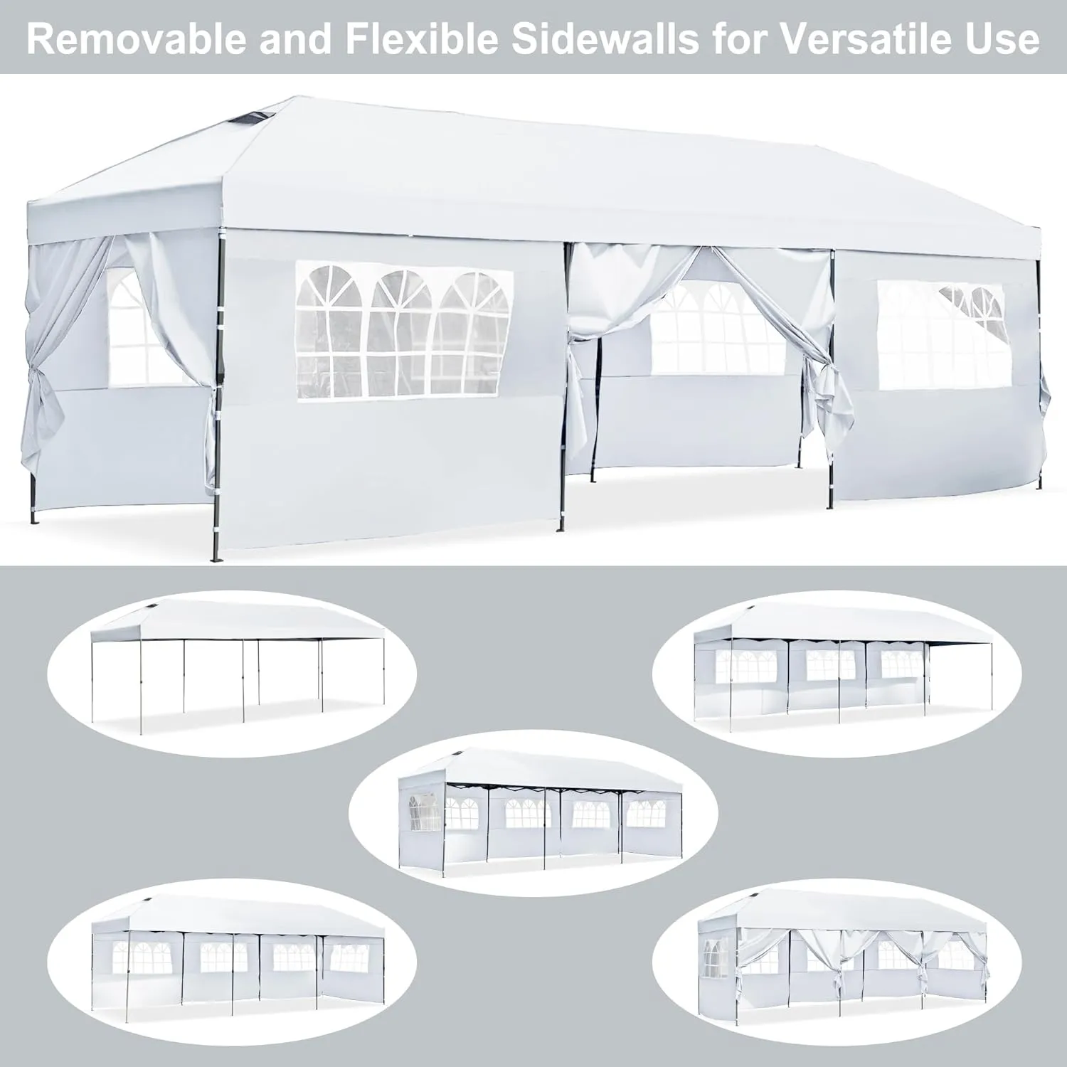 10x30 Pop Up Canopy with Sidewalls, Heavy Duty Outdoor Party Tent with Wheeled Bag, for Patio,Wedding, Backyard White