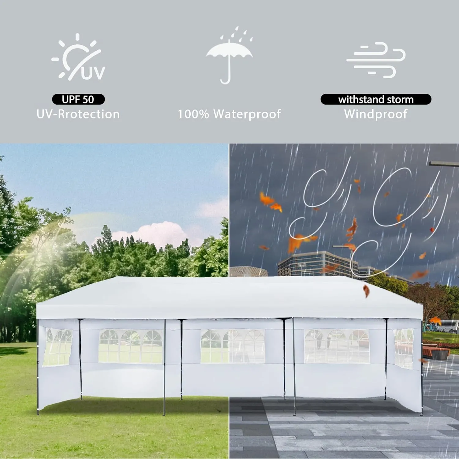 10x30 Pop Up Canopy with Sidewalls, Heavy Duty Outdoor Party Tent with Wheeled Bag, for Patio,Wedding, Backyard White