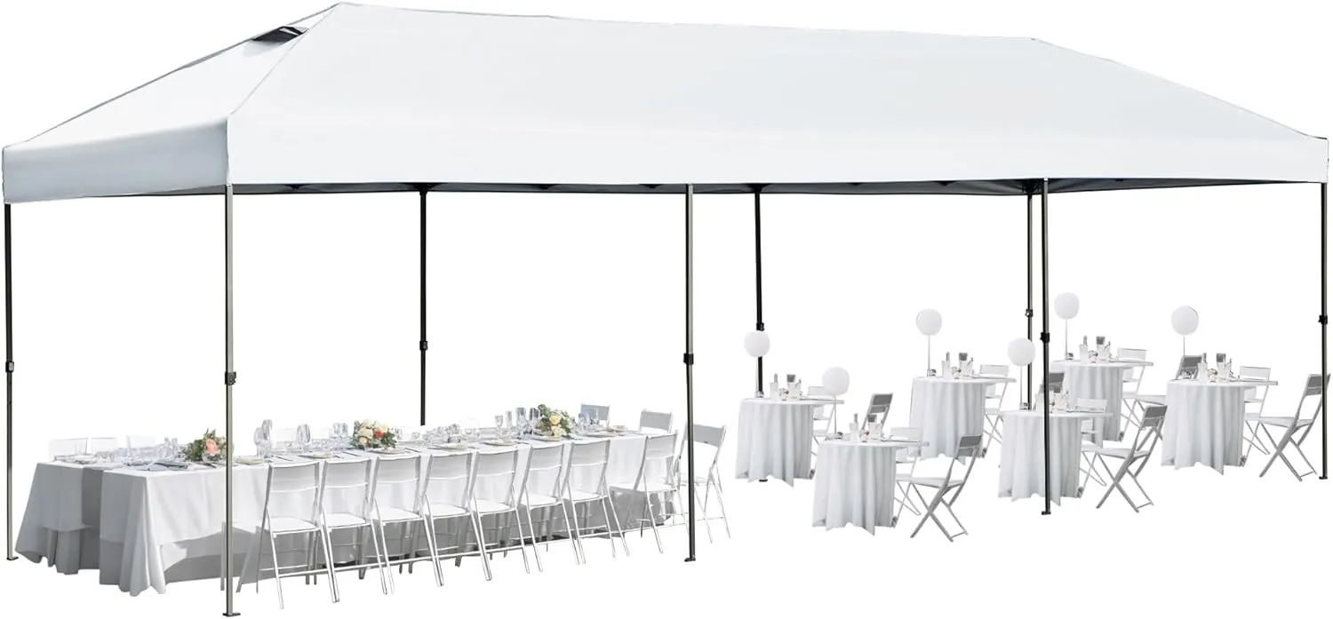 10x30 Pop Up Canopy with Sidewalls, Heavy Duty Outdoor Party Tent with Wheeled Bag, for Patio,Wedding, Backyard White