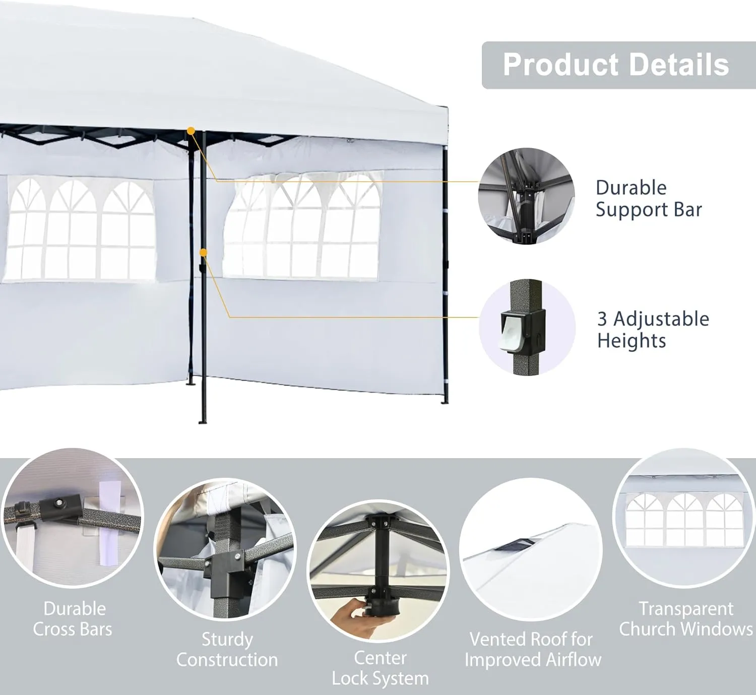 10x30 Pop Up Canopy with Sidewalls, Heavy Duty Outdoor Party Tent with Wheeled Bag, for Patio,Wedding, Backyard White