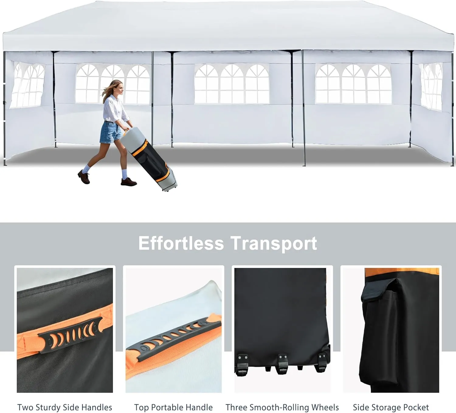 10x30 Pop Up Canopy with Sidewalls, Heavy Duty Outdoor Party Tent with Wheeled Bag, for Patio,Wedding, Backyard White