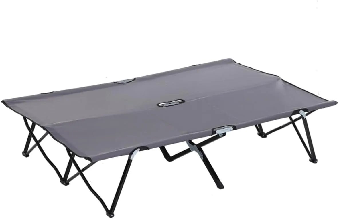 2 Person Folding Camping Cot for Adults Extra Wide Outdoor Portable Sleeping Cot with Carry Bag Elevated Camping Bed Beach Hiking Gray, Grey