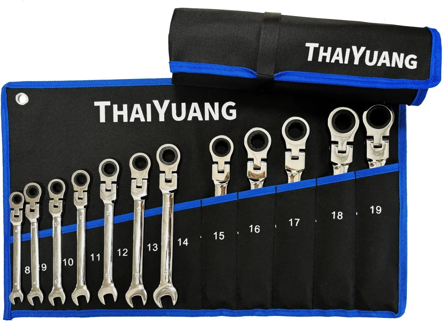 2-Pieces Wrench Roll Up Pouch, Heavy Duty Canvas Tool Wrench Organizer Bag 14pockets Metric  13pockets SAE (Only Pouch)