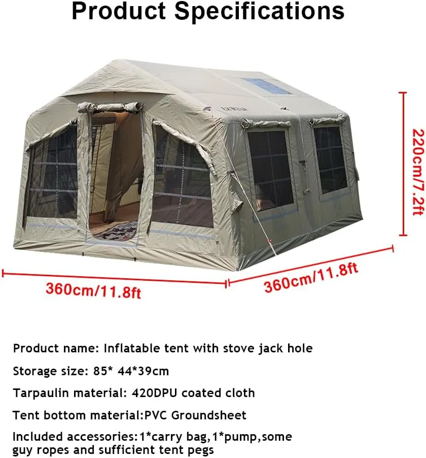 4 Season Camping Tent with Separate Living and Sleeping Area,3000mm Waterproof Pop-Up Tent with Pump and Stove Jack Hole,4-6 Person Glamping Tent,Quick to Set up