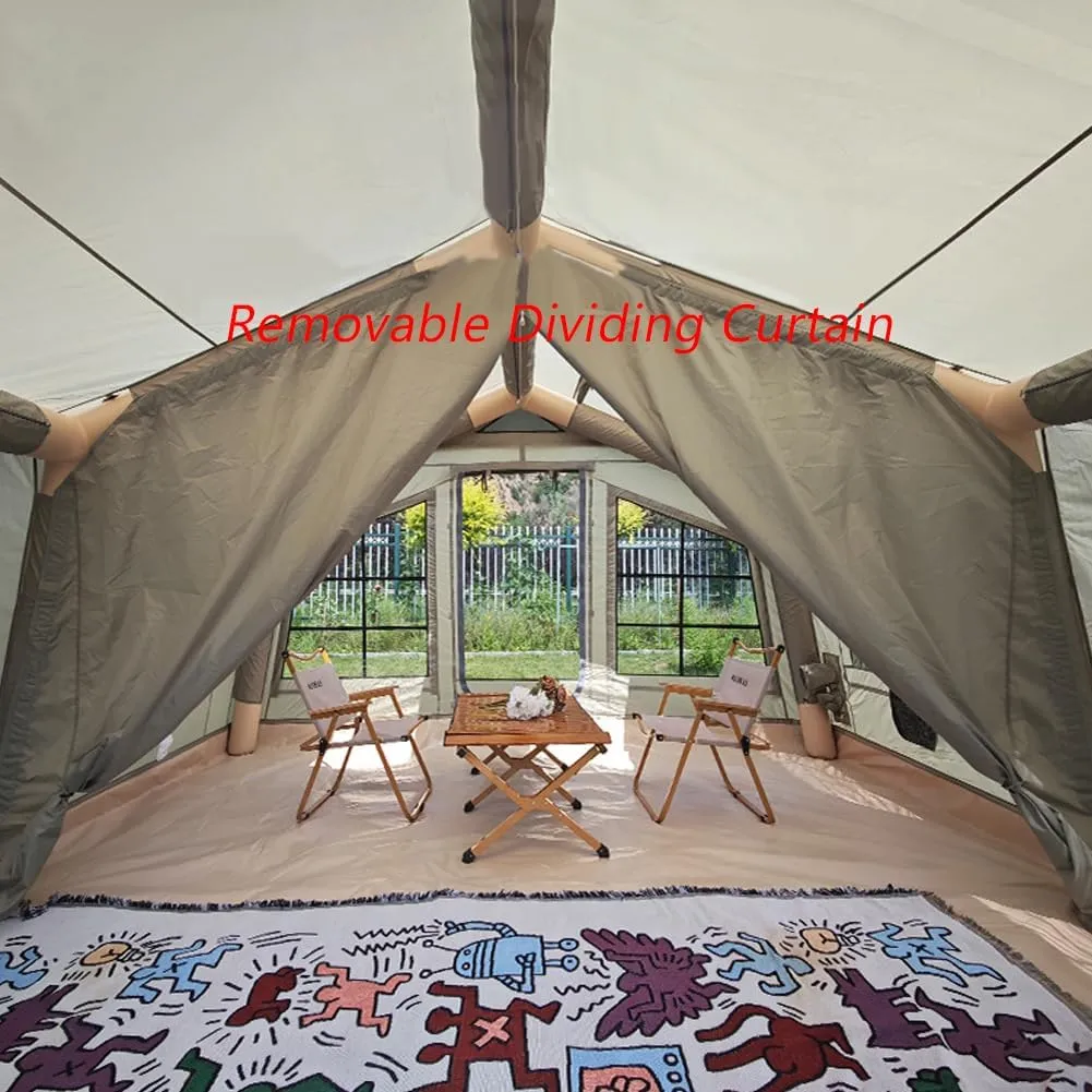 4 Season Camping Tent with Separate Living and Sleeping Area,3000mm Waterproof Pop-Up Tent with Pump and Stove Jack Hole,4-6 Person Glamping Tent,Quick to Set up