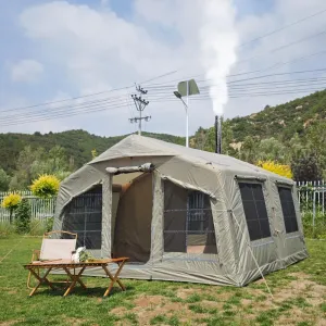 4 Season Camping Tent with Separate Living and Sleeping Area,3000mm Waterproof Pop-Up Tent with Pump and Stove Jack Hole,4-6 Person Glamping Tent,Quick to Set up