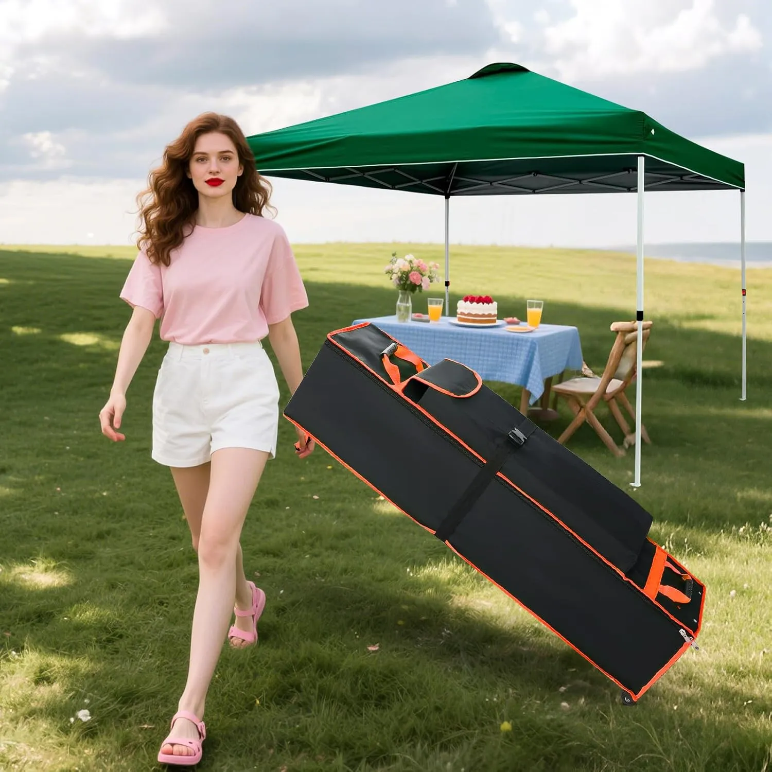 66"x10"x10" Tent Bag Replacement for 10x10 Pop Up Canopy Tent, Canopy Bag Replacement with Roller Wheels & Handles, 600D Oxford Fabric Pop Up Canopy Replacement Parts, Orange