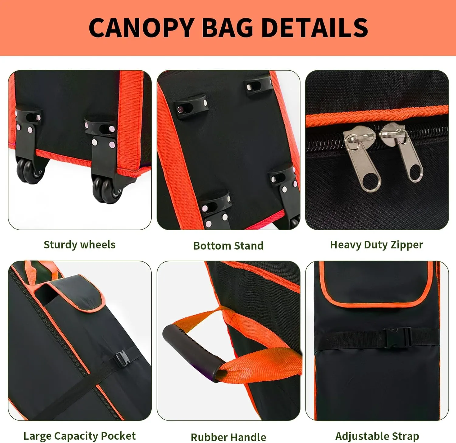 66"x10"x10" Tent Bag Replacement for 10x10 Pop Up Canopy Tent, Canopy Bag Replacement with Roller Wheels & Handles, 600D Oxford Fabric Pop Up Canopy Replacement Parts, Orange