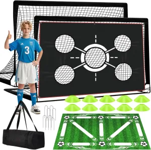 6x4 FT Kids Soccer Goals for Backyard - 2 Pack Soccer Nets, Portable Pop Up Goal Set with Training Mat, Cones, Target & Ball - Soccer Training Equipment Gift for Boys/Girls Ages 3-12