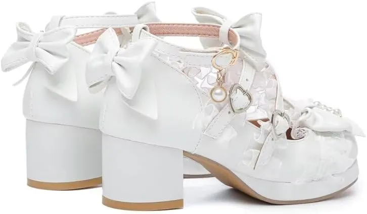 Agodor Women's Cute Bow High Heels Shoes Chunky Platform Mary Jane Cosplay Strappy Pumps Shoes
