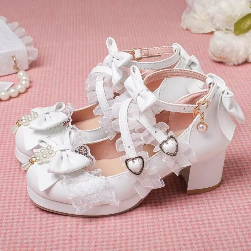 Agodor Women's Cute Bow High Heels Shoes Chunky Platform Mary Jane Cosplay Strappy Pumps Shoes