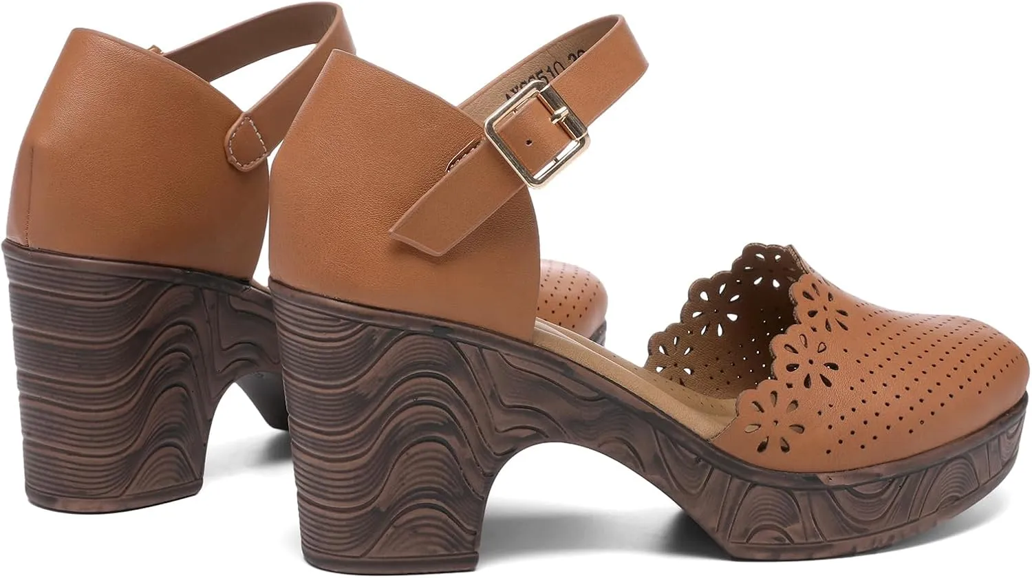 Altxic Women's Closed Round Toe Hollow Out Vamp Ankle Strap Buckle Low Block Chunky Heels Sandals