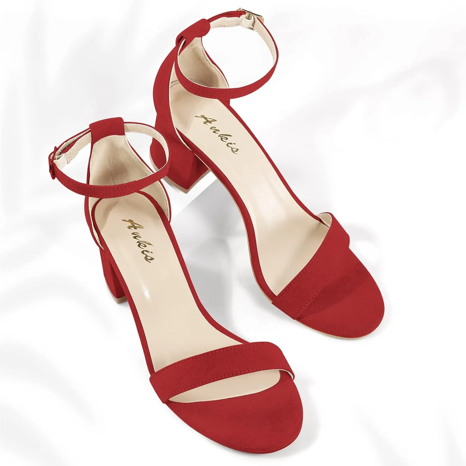 Ankis Nude Silver Black Heels Women's Open Toe Ankle Strap Block Chunky Low Heeled Sandal Comfortable Office Wedding Dress Pump Shoes Standard Size 2.25 Inches Heel Design