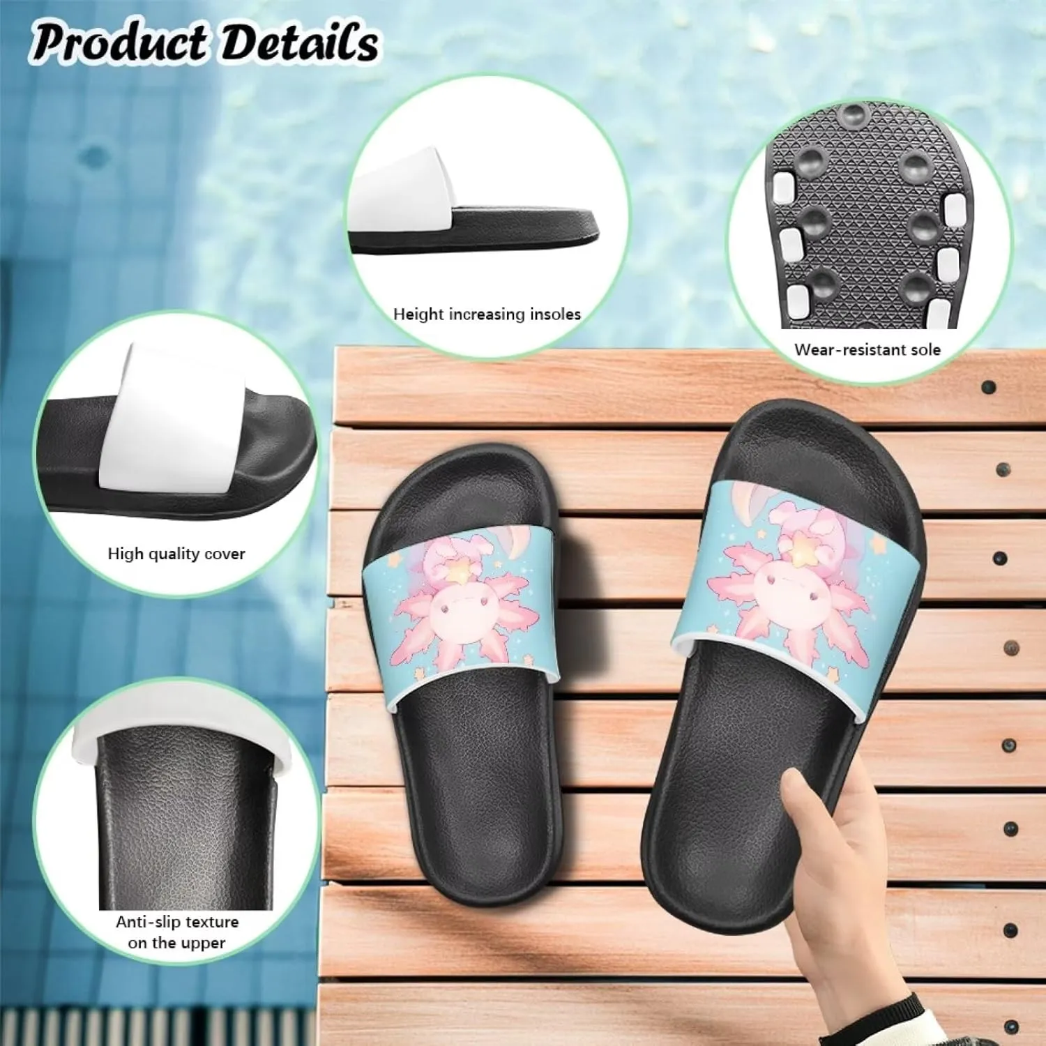 Axolotls Kids Sandals Summer Non Slip Open Toe Slippers for Boys Girls Cute Shower Beach Shoes Soft Footbed One Slide Sandal Lightweight Casual Outdoor Indoor Slipper
