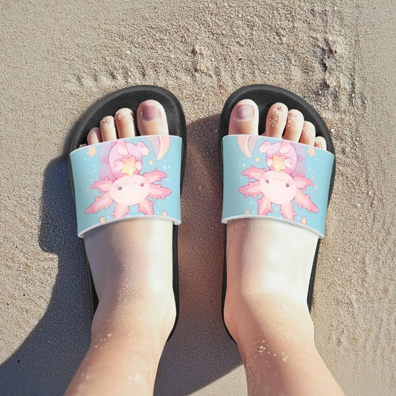 Axolotls Kids Sandals Summer Non Slip Open Toe Slippers for Boys Girls Cute Shower Beach Shoes Soft Footbed One Slide Sandal Lightweight Casual Outdoor Indoor Slipper