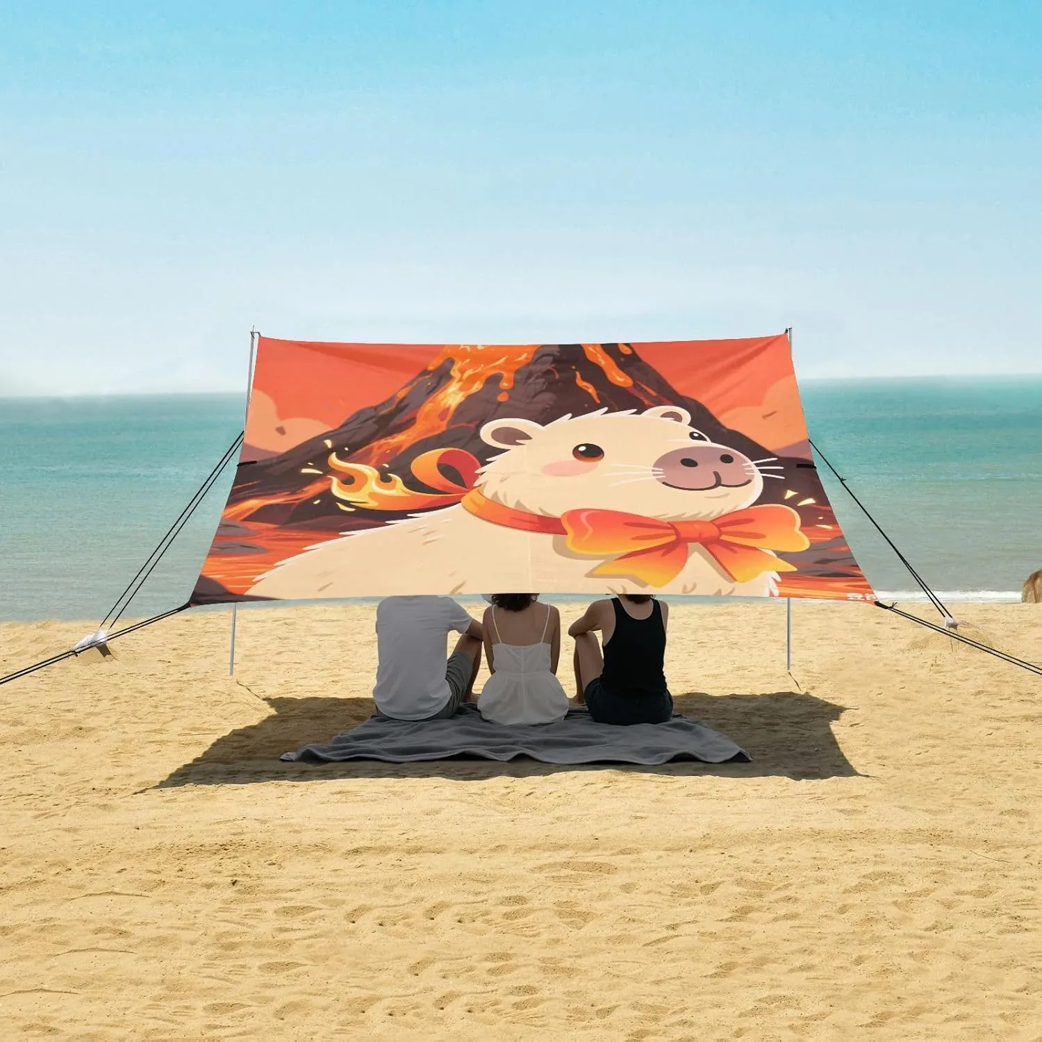 Beach Shade Tent with UPF50  UV Protection,Capybara and Volcanoes Lightweight Camping Sun Shelter for Outdoor,Camping Trips, Fishing, Backyard,Picnics,Easy Set Up and Carry 9x10.5 FT