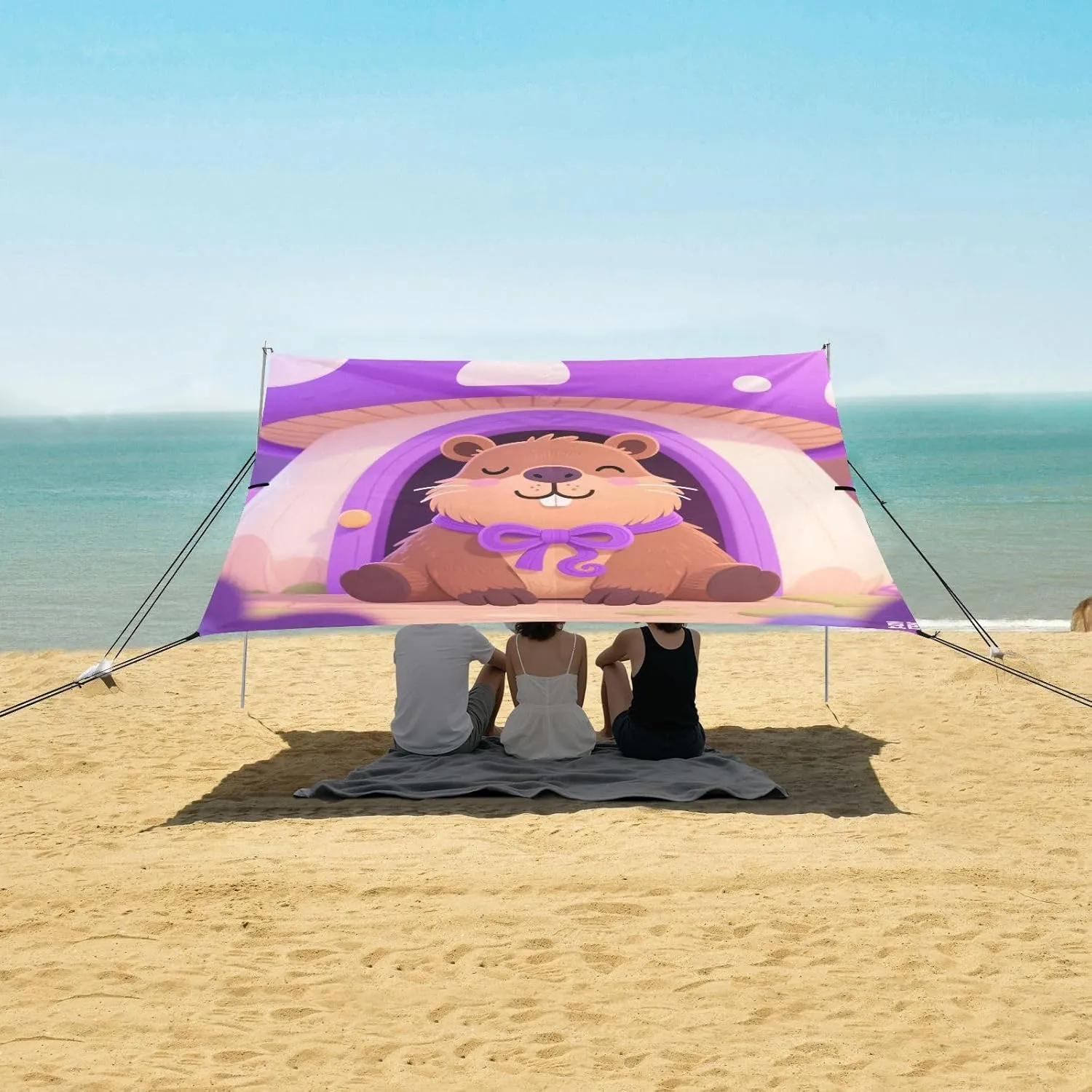 Beach Shade Tent with UPF50  UV Protection,Capybara Magical Mushroom House Lightweight Camping Sun Shelter for Outdoor,Camping Trips, Fishing, Backyard,Picnics,Easy Set Up and Carry 9x10.5 FT