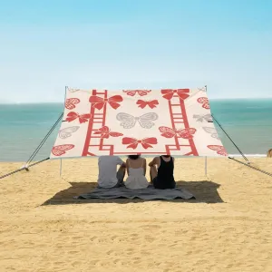 Beach Shade Tent with UPF50  UV Protection,Chinese Style Red Bows Lightweight Camping Sun Shelter for Outdoor,Camping Trips, Fishing, Backyard,Picnics,Easy Set Up and Carry 9x10.5 FT