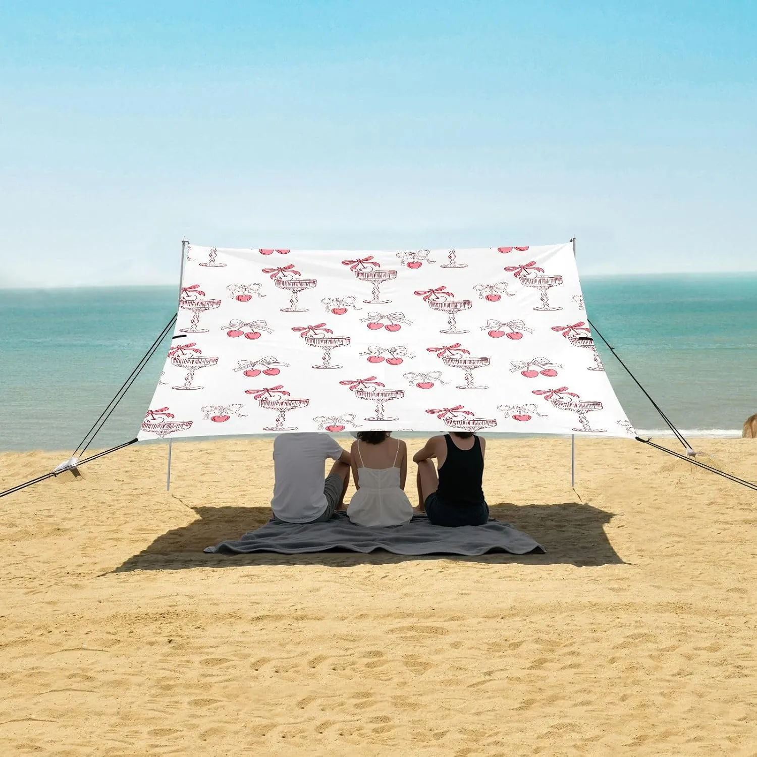 Beach Shade Tent with UPF50  UV Protection,Cocktails with Cherry Pattern Lightweight Camping Sun Shelter for Outdoor,Camping Trips, Fishing, Backyard,Picnics,Easy Set Up and Carry 9x10.5 FT