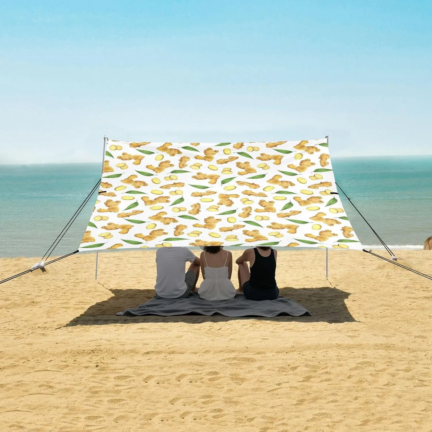 Beach Shade Tent with UPF50  UV Protection,Fresh Ginger Root Pattern Lightweight Camping Sun Shelter for Outdoor,Camping Trips, Fishing, Backyard,Picnics,Easy Set Up and Carry 9x10.5 FT
