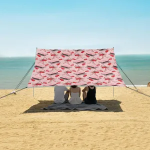 Beach Shade Tent with UPF50  UV Protection,Pink Bows Cherries and Books Lightweight Camping Sun Shelter for Outdoor,Camping Trips, Fishing, Backyard,Picnics,Easy Set Up and Carry 9x10.5 FT
