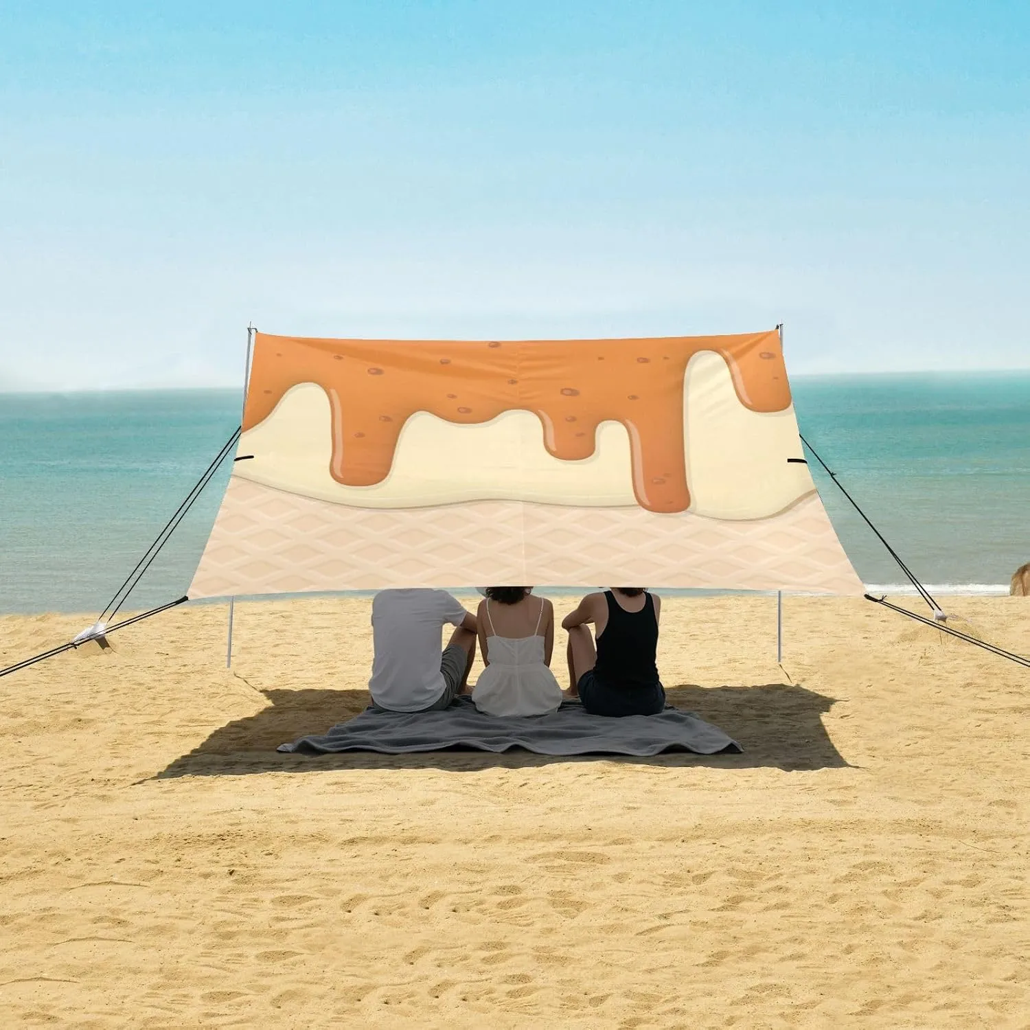 Beach Shade Tent with UPF50  UV Protection,Salted Caramel Melted Ice Cream Lightweight Camping Sun Shelter for Outdoor,Camping Trips, Fishing, Backyard,Picnics,Easy Set Up and Carry 9x10.5 FT