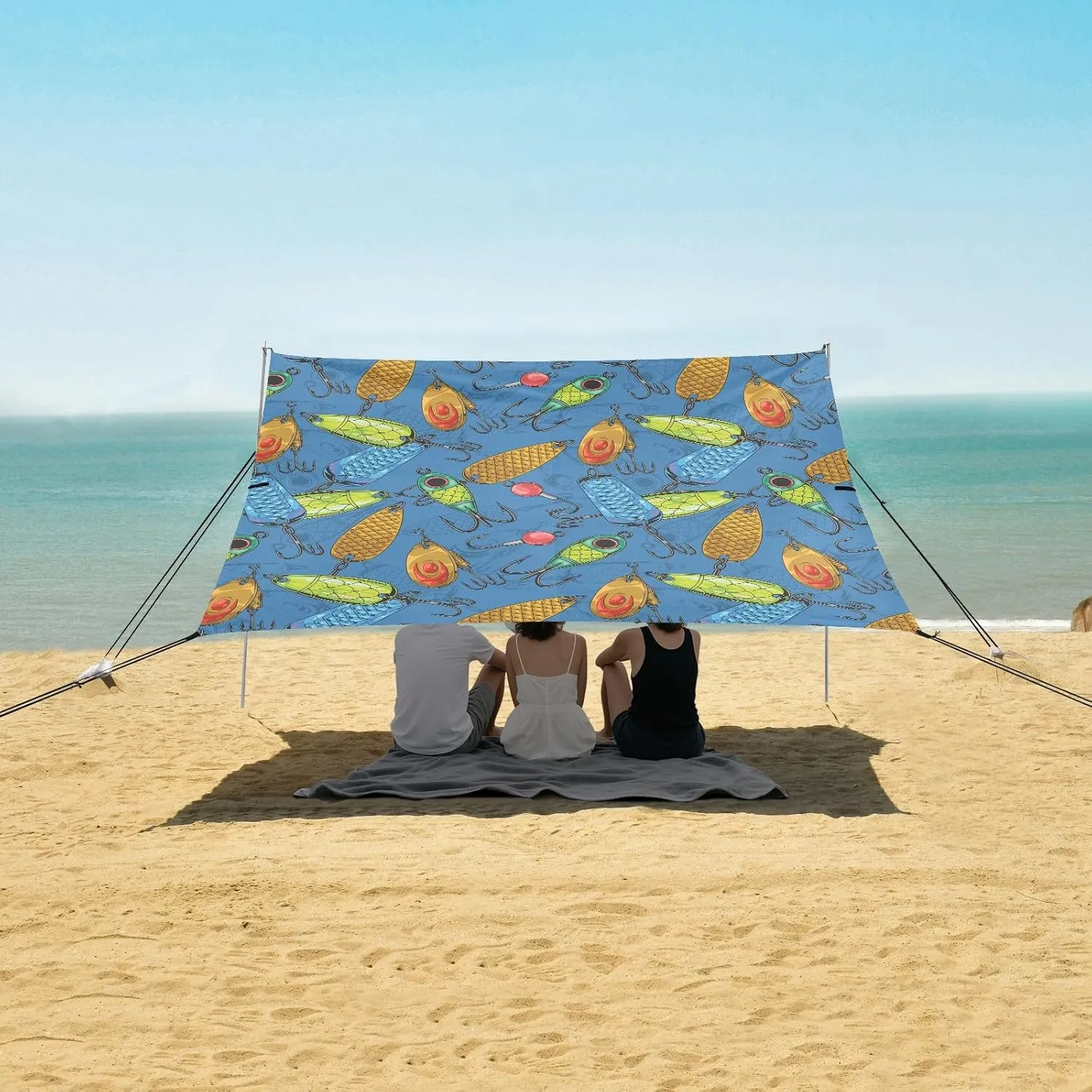 Beach Shade Tent with UPF50  UV Protection,Various Fishing Lures Lightweight Camping Sun Shelter for Outdoor,Camping Trips, Fishing, Backyard,Picnics,Easy Set Up and Carry 9x10.5 FT