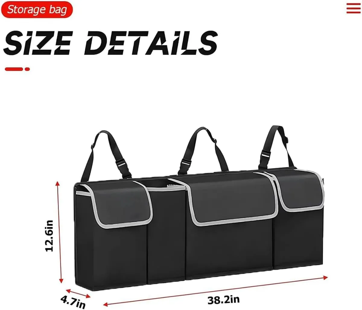 BELOMI Car Trunk Organizer, Auto Waterproof Sturdy Backseat Hanging Large Storage Collapsible Cargo Bag with Anti-Slip Adjustable Strip&4 Pockets, Vehicle Interior Accessories for Man Woman (Black)