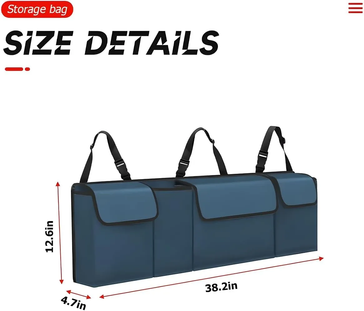 BELOMI Car Trunk Organizer, Auto Waterproof Sturdy Backseat Hanging Large Storage Collapsible Cargo Bag with Anti-Slip Adjustable Strip&4 Pockets, Vehicle Interior Accessories for Man Woman (Blue)