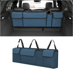 BELOMI Car Trunk Organizer, Auto Waterproof Sturdy Backseat Hanging Large Storage Collapsible Cargo Bag with Anti-Slip Adjustable Strip&4 Pockets, Vehicle Interior Accessories for Man Woman (Blue)
