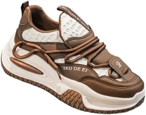 Big Size Men's Trendy Chunky Sneakers - Fashionable Color Block Design with Breathable Mesh Lining, Shock-Absorbing EVA Insole, Hip-Hop, and Casual Wear (Khaki,14)