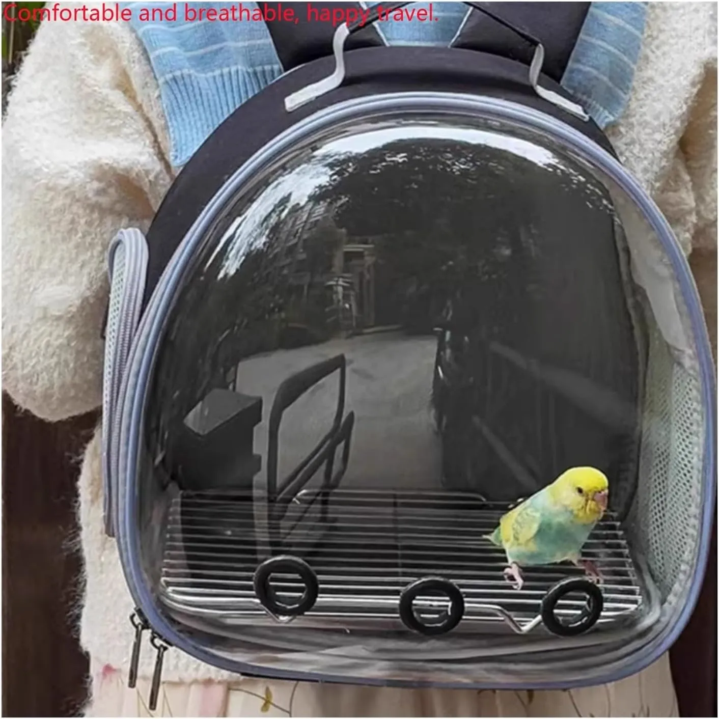 Bird Cage Parrot Outing Double Shoulder Breathable Bird Bag Transparent Backpack Bird Cage Travel Bag Pet Bird Cage(Gris)