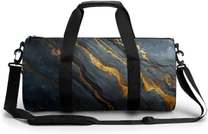 Black Glossy Marble Travel Gym Bag for Women Men Cylindrical Duffle Bag Sport Workout Bag with Shoulder Strap