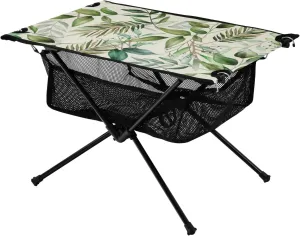 Bolaz Outdoor Folding Portable Picnic Camping Table-Green Gold Leaves Tropical,Storage Mesh for Camping Gear Accessories, Hiking, Mountaineering, Outdoor Travel