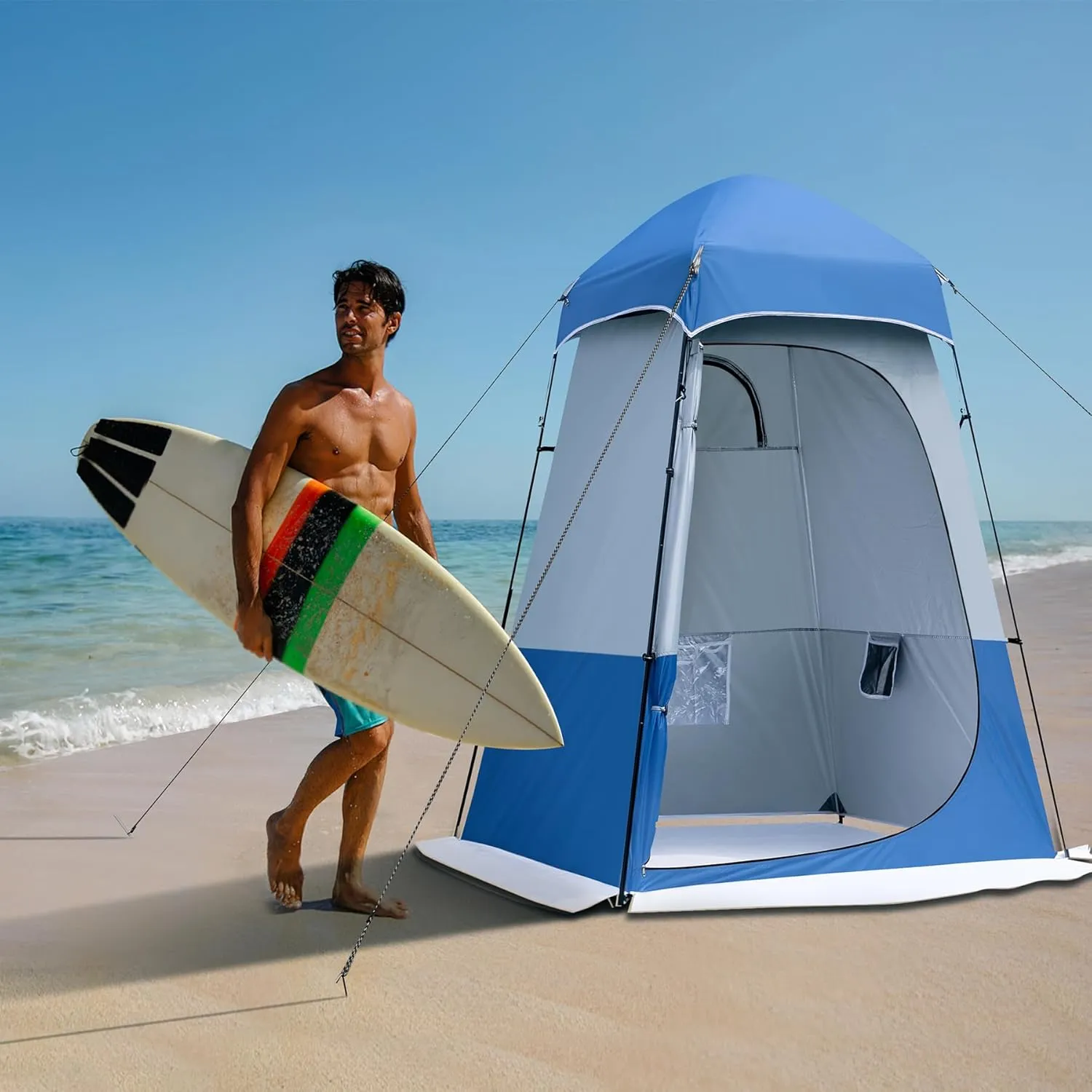Camping Shower Tent, Oversize Pop Up Changing Tent, Portable Outdoor Bathroom Toilet Tent with Floor, Easy Set Up Privacy Shelter for Dressing, Hiking, Fishing, UPF50 