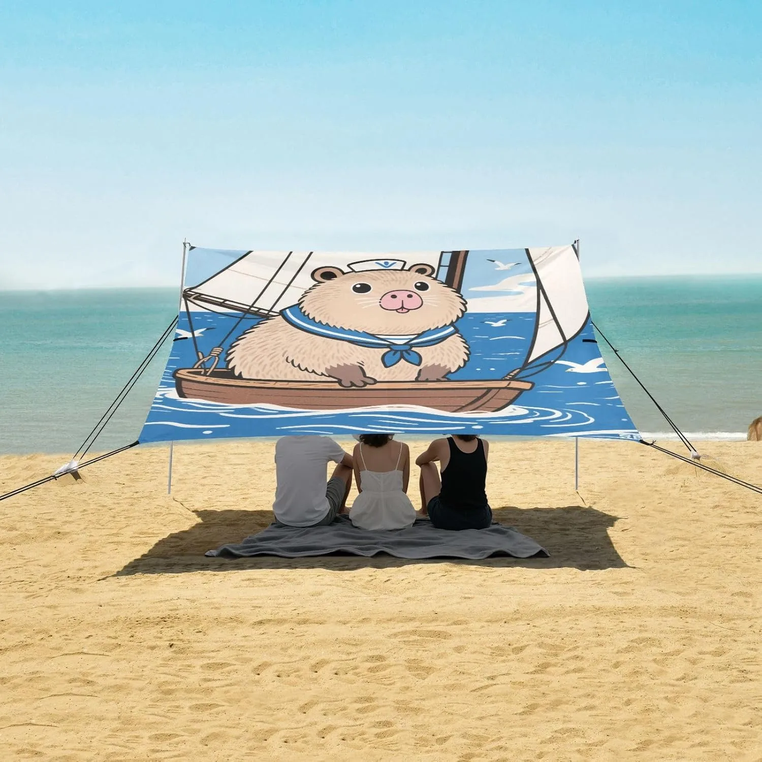 Capybara Sailor Seaman Beach Camping Tent Sun Shelter for Whole Family, Beach Shade Canopy with UPF50  UV Protection,Easy Set Up and Carry,Outdoor Shade for Trips, Fishing, Backyard Fun Picnics