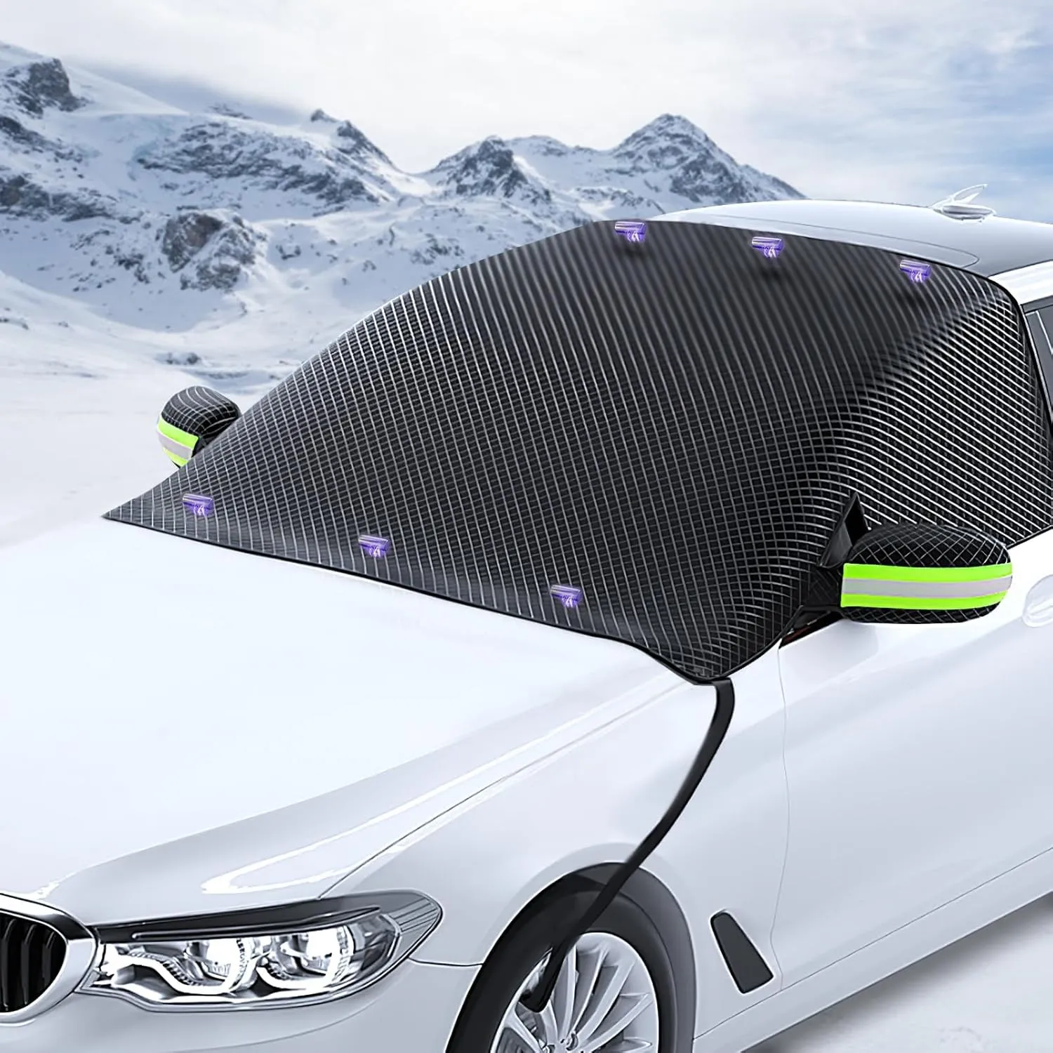 Car Windshield Snow Cover for Nissan Qashqai J10 Visia/Acenta/I Way/Tekna 2006-2013, Magnetic Anti-Snow Cover Winter Frost Shield with Side Mirror Covers Front Windshield Cover for Ice and Snow