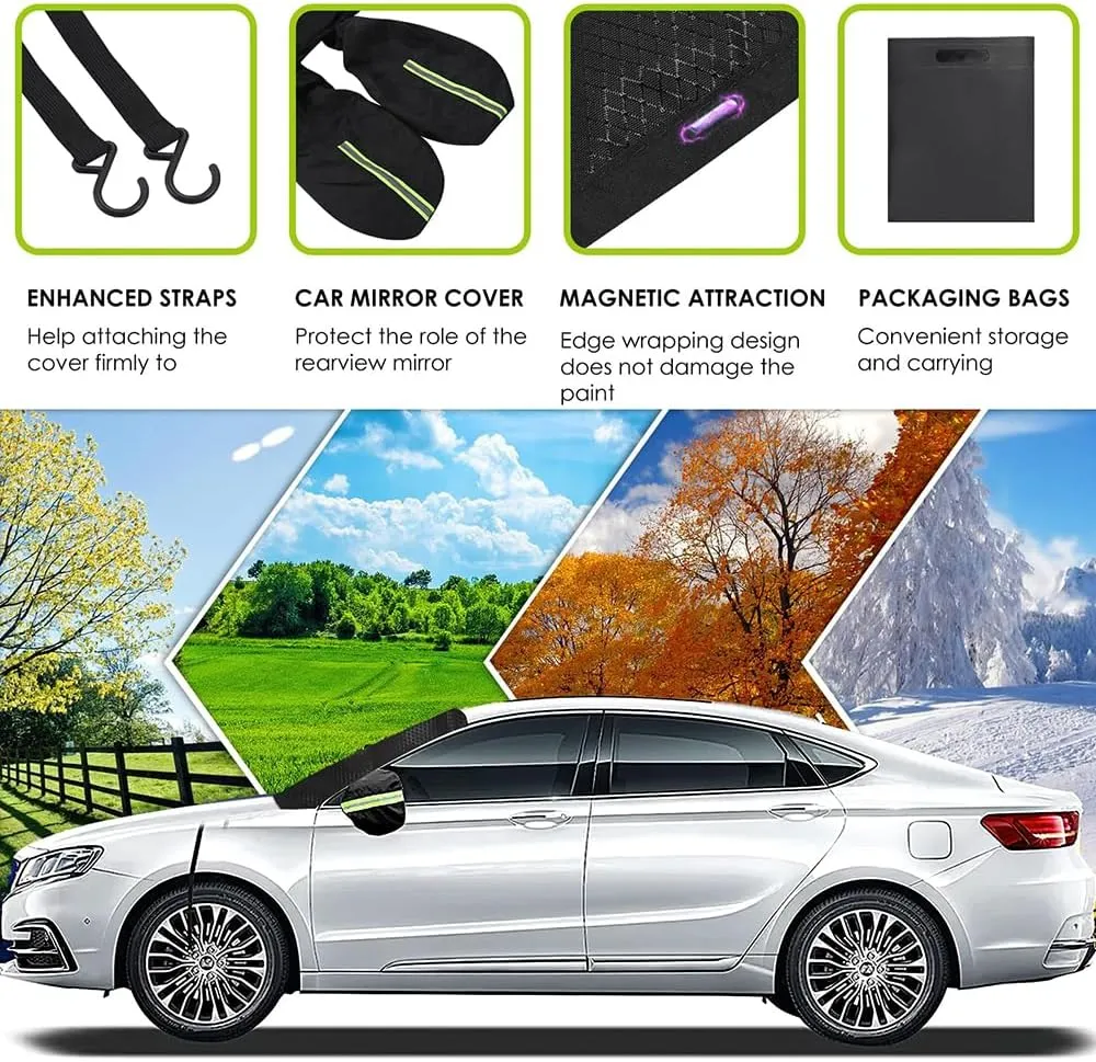 Car Windshield Snow Cover for Nissan Qashqai J10 Visia/Acenta/I Way/Tekna 2006-2013, Magnetic Anti-Snow Cover Winter Frost Shield with Side Mirror Covers Front Windshield Cover for Ice and Snow