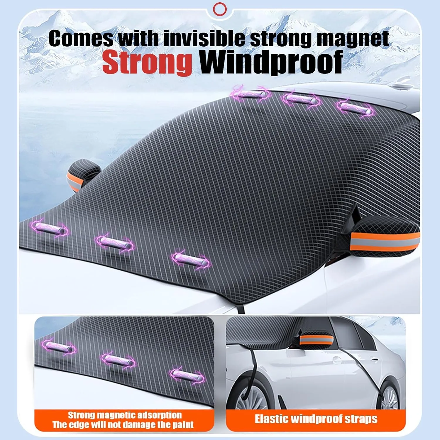 Car Windshield Snow Cover for Nissan Qashqai J10 Visia/Acenta/I Way/Tekna 2006-2013, Magnetic Anti-Snow Cover Winter Frost Shield with Side Mirror Covers Front Windshield Cover for Ice and Snow