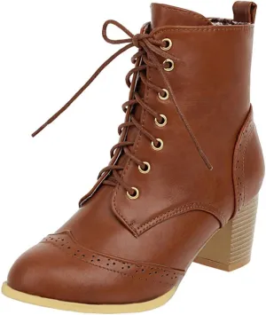 Caradise Womens Wingtip Oxford Boots Lace Up Vintage Chunky Combat Boots