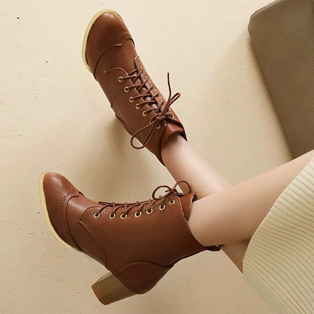 Caradise Womens Wingtip Oxford Boots Lace Up Vintage Chunky Combat Boots