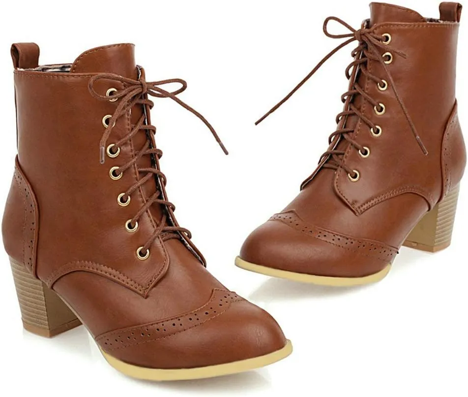 Caradise Womens Wingtip Oxford Boots Lace Up Vintage Chunky Combat Boots