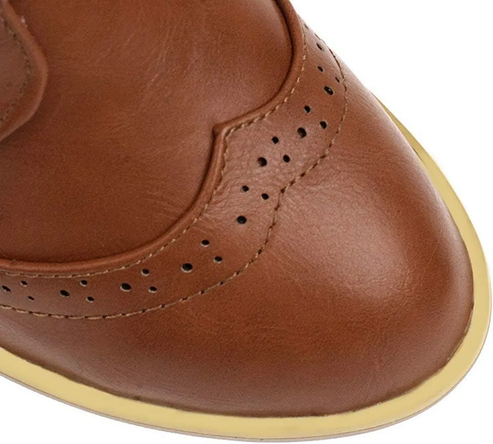 Caradise Womens Wingtip Oxford Boots Lace Up Vintage Chunky Combat Boots