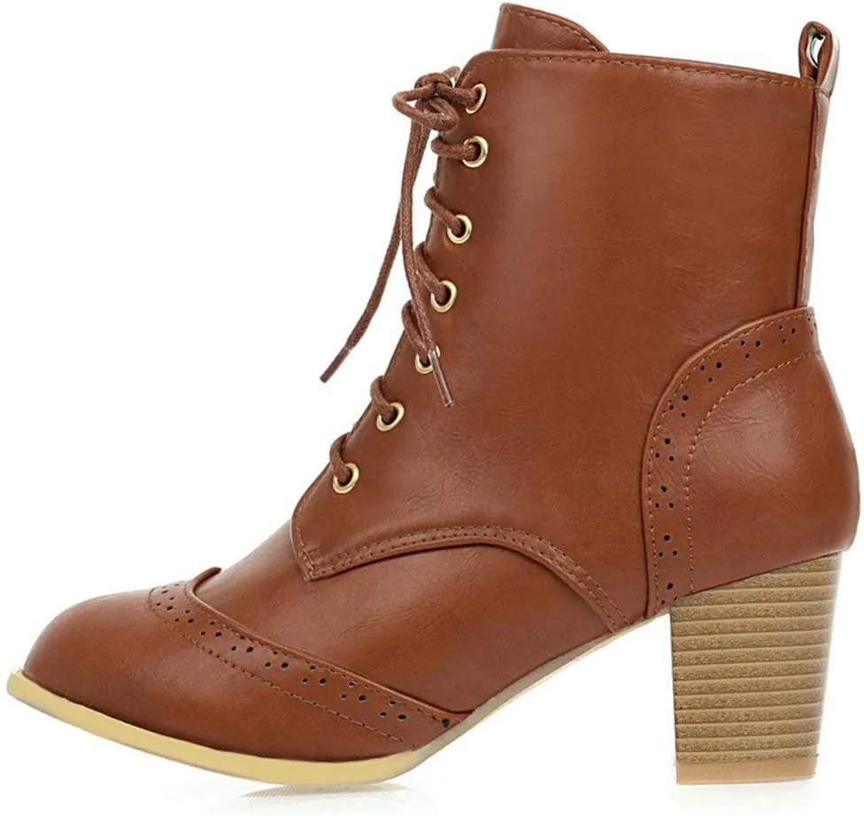 Caradise Womens Wingtip Oxford Boots Lace Up Vintage Chunky Combat Boots