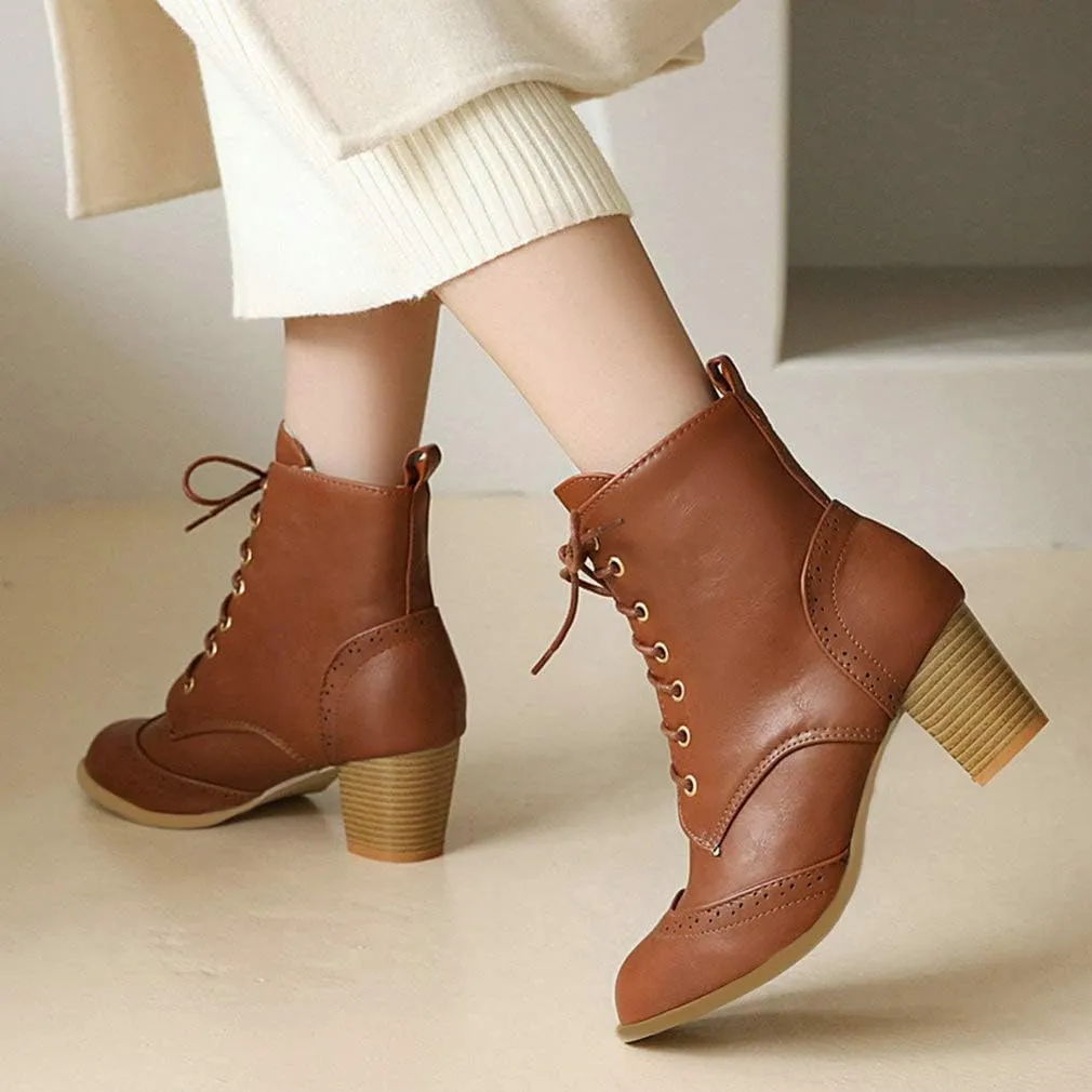 Caradise Womens Wingtip Oxford Boots Lace Up Vintage Chunky Combat Boots