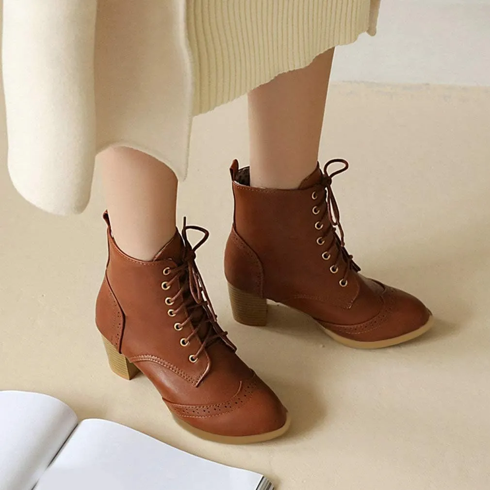 Caradise Womens Wingtip Oxford Boots Lace Up Vintage Chunky Combat Boots
