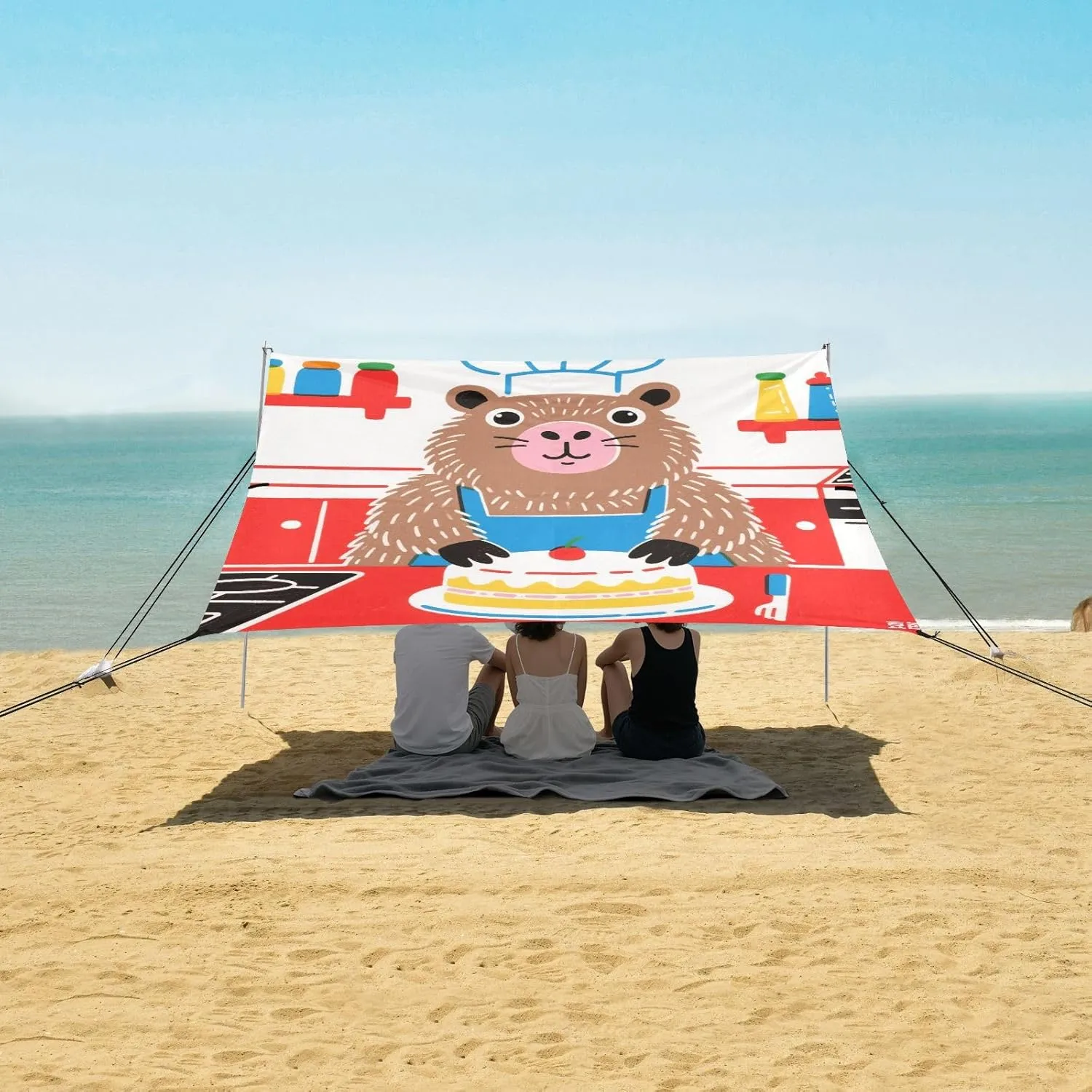 Cartoon Capybara Baker Beach Camping Tent Sun Shelter for Whole Family, Beach Shade Canopy with UPF50  UV Protection,Easy Set Up and Carry,Outdoor Shade for Trips, Fishing, Backyard Fun Picnics