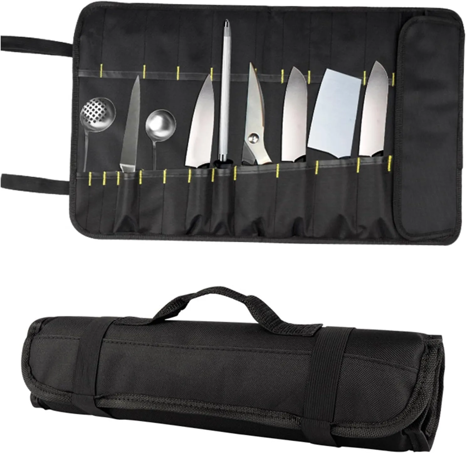 Chef Knife Roll Bag,Heavy Duty Oxford Chef Knife Bag Portable 22 Slots Chef Knife Case Pouch for Chef or Culinary Enthusiasts Men Women(Black)